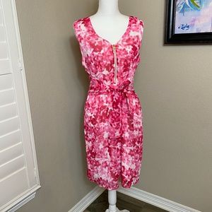 DKNY Floral Zip Front A-line Tie Waist Dre…